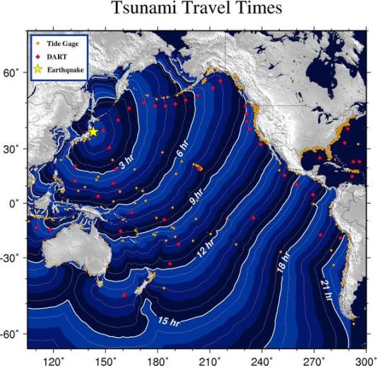Japan Earthquake tsunami travel times